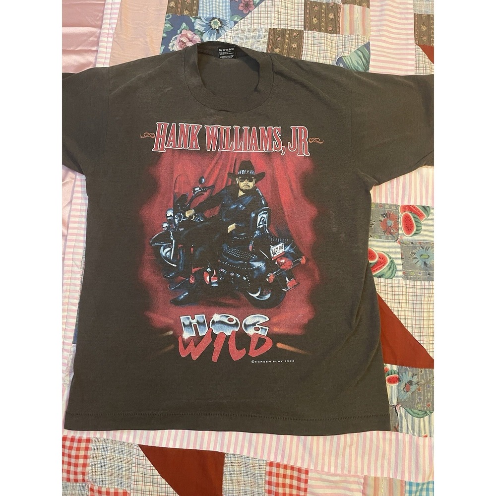 VTG Hank Williams Jr Hog 1995 Wild Tour Faded  T-Shirt Sz Large Fast Shipping - Picture 3 of 9